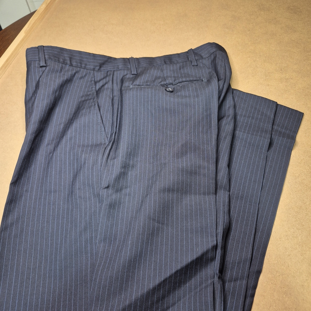 Barneys New York Navy Pinstripe Wool Pants